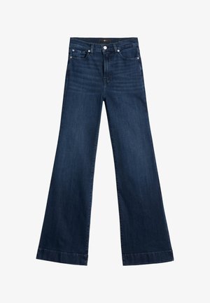 Jeans ampi in denim blu scuro. Presentano cinque tasche, dettagli metallici e una texture leggermente sbiadita con orlo dritto.