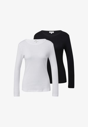 Dlhé rukávy v bielej a čiernej farbe z bavlny. Obe majú okrúhly výstrih a jednoduchý dizajn bez vzorov alebo zdobení.