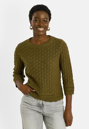 AVEC DÉTAILS AJOURÉS - Jersey de punto - kaki