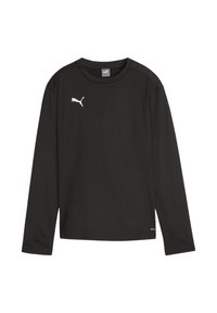 Maglietta nera a maniche lunghe realizzata in un tessuto leggero e morbido. Presenta un logo Puma bianco sulla parte alta sinistra del petto e un collo a giro.