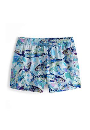 Svøm shorts i lyseblå med et farverigt fiske mønster. Fremstillet af glat stof, med en elastisk talje og snøre for bedre pasform.