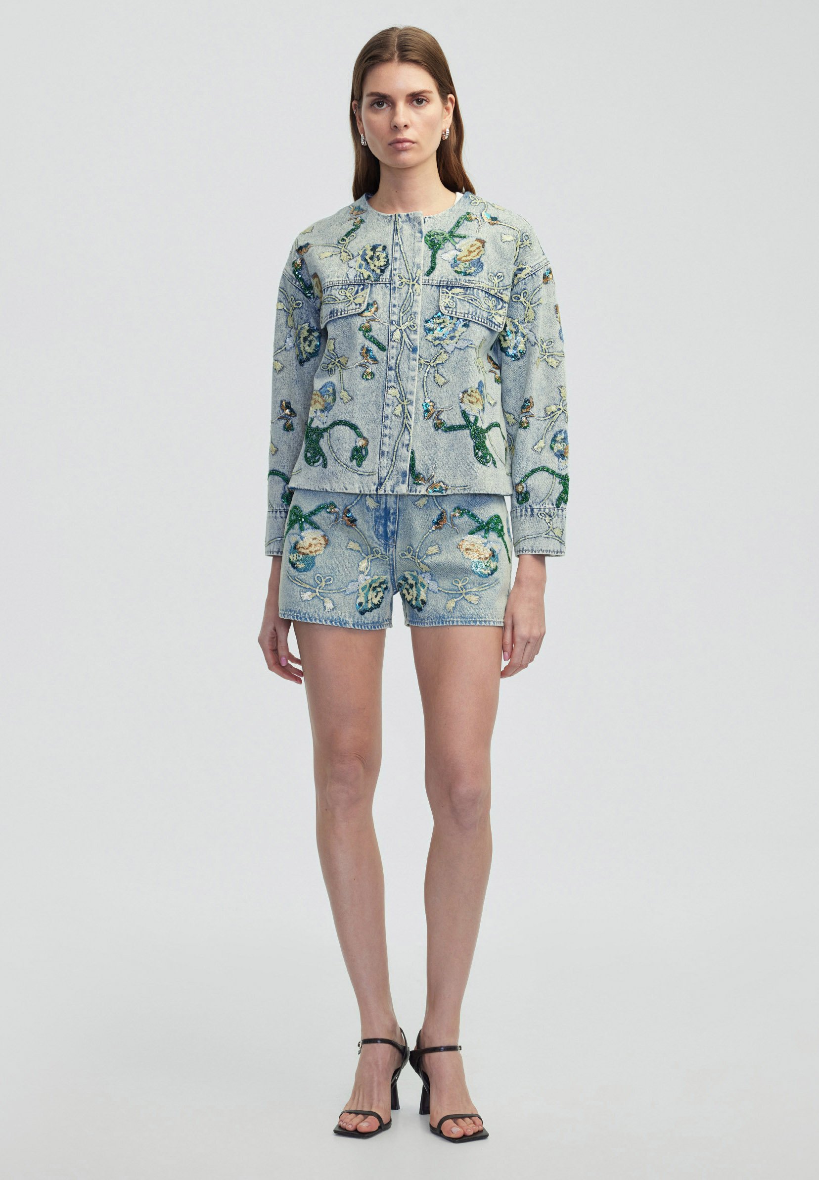 Ipekyol FLORAL EMBROIDERED - Denim jacket - indigo/light blue