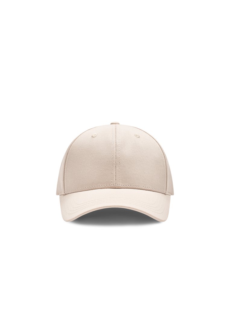 Beige baseball sapka, strukturált koronával és ívelt napellenzővel. Textúrált anyagból készült, varrási részletekkel és állítható pánttal.