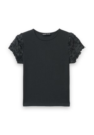CON MANICHE IN A PETALI - T-shirt con stampa - nero