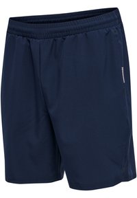 Marinblå idrottsshorts i lätt och mjukt material. Har ett elastiskt midjeband och sidofickor för bekvämlighet.