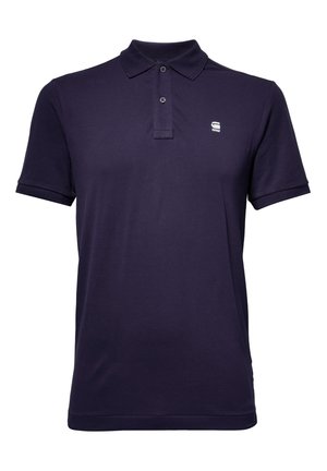 Navy blue polo shirt made of cotton, featuring a classic collar, three-button placket, short sleeves, and a small logo on the chest.