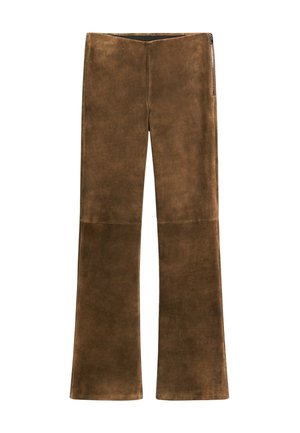 FLARED SUEDE FINISH - Leather trousers - dark brown