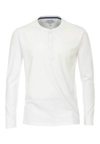 Wit lange mouwen henley-shirt van katoen, met een ronde hals, drie-knopen sluiting en een reguliere pasvorm. Eenvoudige, gladde structuur.