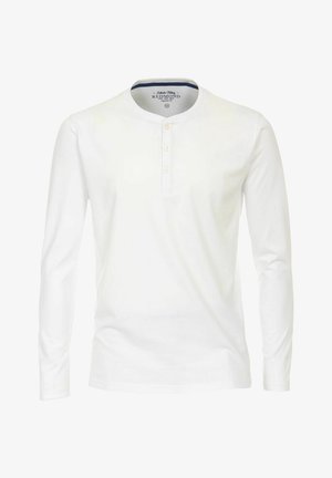 Langærmet hvid henley skjorte lavet af bomuld, med en rund halsudskæring, tre-knaps knaplukning og en almindelig pasform. Enkel, glat tekstur.