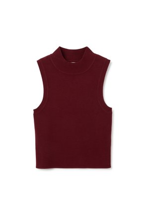 Top sin mangas de cuello alto en burdeos, confeccionado en suave tejido de punto, con un cuello elevado y sisas abiertas, que ofrece una silueta ajustada.