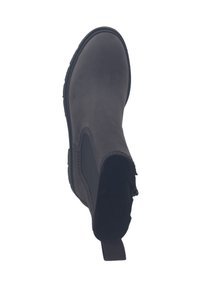 Botín negro de cuero con paneles laterales elásticos, punta redonda, suela texturizada y tira en la parte trasera para facilitar su uso.