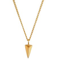 Guldfarvet halskæde med en snoet kæde og en trekantet vedhæng med en blank finish, der viser et minimalistisk geometrisk design.
