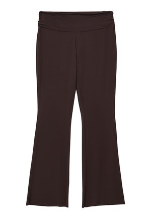 Pantalons larges en marron foncé avec une taille élastique froncée, fabriqués en tissu léger et doux.