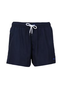 Shorts da mare blu navy con elastico in vita e cordino bianco. Realizzati in materiale leggero, presentano un piccolo logo blu sul lato.