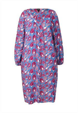 Ulla Popken, SEASHELL PRINT BALLOON SLEEVE BUTTON DOWN - Vestido camisero - teal blue