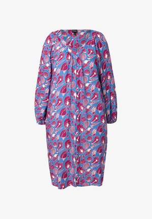 Ulla Popken, SEASHELL PRINT BALLOON SLEEVE BUTTON DOWN - Skjortekjole - teal blue