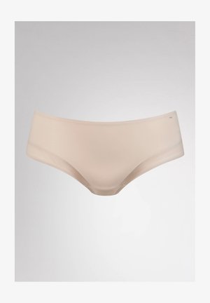 Beige sømløse trusser, med en glat tekstur og et lavtaljet design med diskrete kanter.