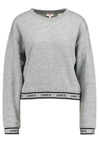 Felpa grigia cropped con maniche lunghe, caratterizzata da una scollatura rotonda e una fascia nera sull'orlo con il marchio "Levi's".