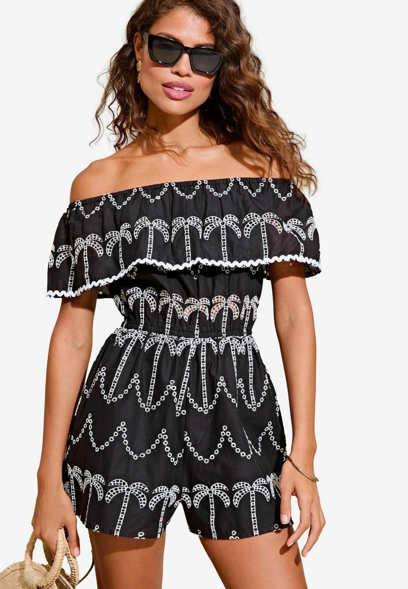 Lipsy HOLIDAY PALM BRODERIE BARDOT-REGULAR FIT - Kezeslábas - monochrome