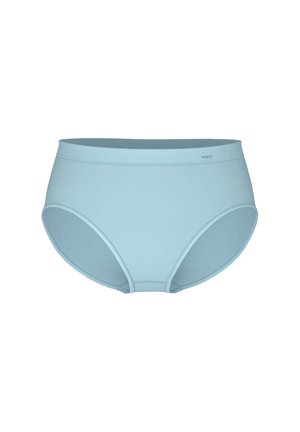 Hellblaue Damen-Slip mit hoher Taille, elastischem Bund und nahtlosen Kanten, schlichtes Design.
