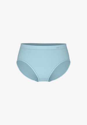 Hellblaue Damen-Slip mit hoher Taille, elastischem Bund und nahtlosen Kanten, schlichtes Design.