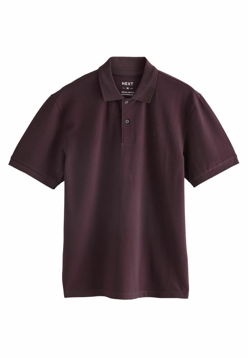 Burgundy kortärmad polo skjorta i bomull, med klassisk krage, knappslå med två knappar och en subtil logo på bröstet.