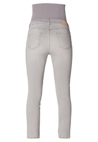 Harmaa farkku skinny jeansit korkea vyötärö, kaksi takataskua ja nahkaaccentti takana. Sileä pinta, kapea malli.