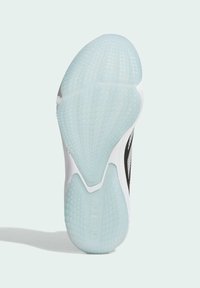 Shoe sole with translucent blue outsole, textured grip pattern, and "ADIZERO" branding on the heel area.