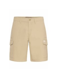 Beige cargo shorts laget av en blanding av bomull, med to sidelommer og en cargolomme med etikett. Klassisk design og rett snitt.