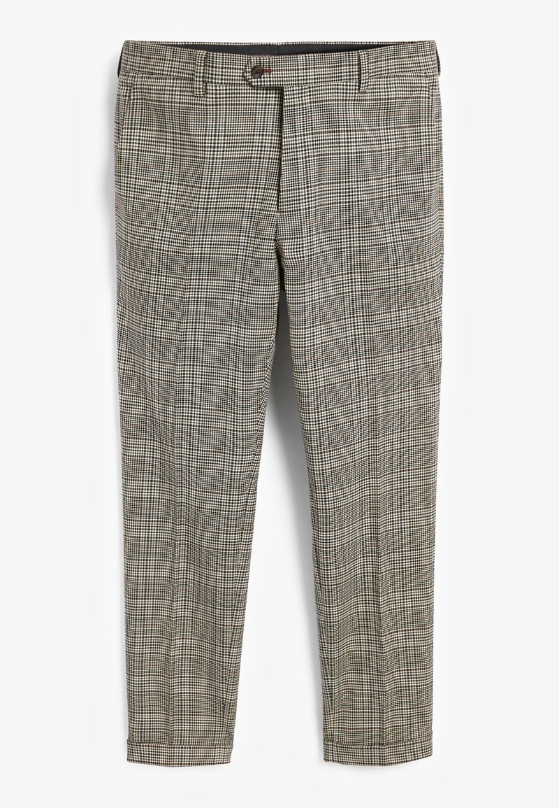 Checkered trousers featuring a black and white pattern, made from a lightweight fabric, with a straight fit and standard waistband.