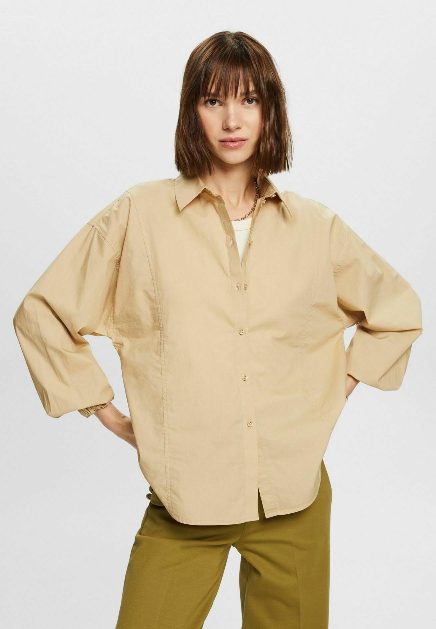ESPRIT Edc Camicia Donna Con Scollo A Barchetta E Bottoni - Maniche Lunghe, Vestibilità Dritta, Stile Casual Chic