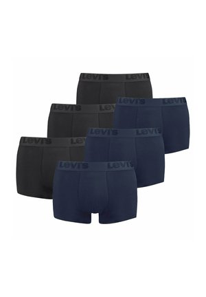 Levi's Boxershorts-Set, bestehend aus fünf Paaren in Schwarz und Dunkelblau. Hergestellt aus weichem Stoff, mit elastischen Bund, auf dem der Markennamen zu sehen ist.
