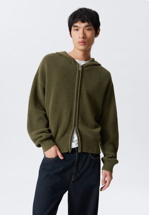 BOXY HOODIE - Cardigan - dark khaki green