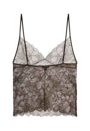 Massimo Dutti, TRANSPARENT LACE CAMISOLE TOP - Top - dark brown