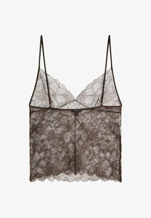 Massimo Dutti, TRANSPARENT LACE CAMISOLE TOP - Top - dark brown