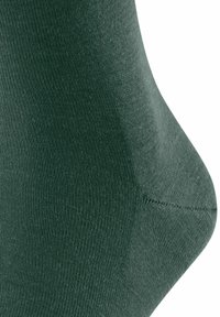 Calzino verde realizzato in tessuto liscio, caratterizzato da un design senza cuciture con una leggera texture a coste e un tallone sagomato per una vestibilità confortevole.