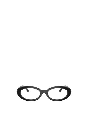 Sorte ovale brilleglasrammer med en blank finish, set forfra mod en hvid baggrund.