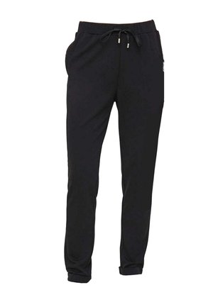 Pantaloni tuta neri con vita regolabile, tasche laterali, gambe affusolate e tessuto morbido. Presentano un branding discreto sulla gamba.