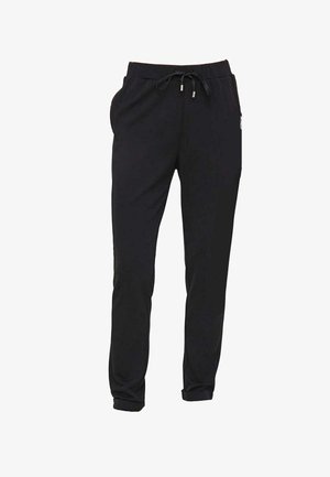 Pantaloni tuta neri con vita regolabile, tasche laterali, gambe affusolate e tessuto morbido. Presentano un branding discreto sulla gamba.