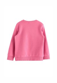 Hellrosa Sweatshirt mit langen Ärmeln, gerippten Bündchen und Saum, aus weichem Baumwollmaterial und einem einfachen, schmucklosen Rückendesign.