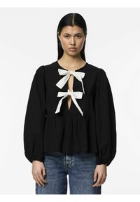 Pieces - PCGOLLY LS BOW TOP D2D JIT - Bluză - black Imagine miniatură 1