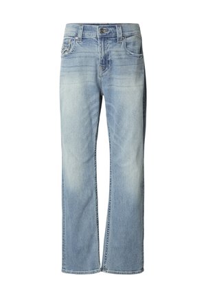 Helehallid teksapüksid sirge säärega, esitaskute ja pleekinud detailidega. Klassikaline stiil nööbi ja tõmblukuga sulguriga.