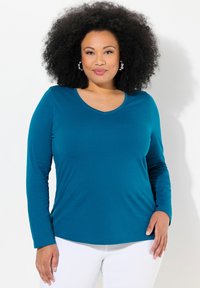 Ulla Popken LANGARM BASIC & V-AUSSCHNITT - Svetr - blue green