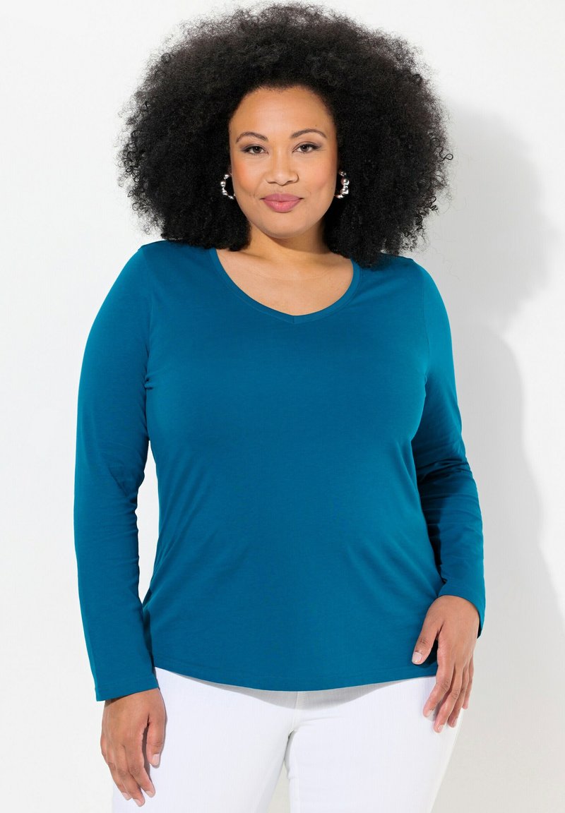 Ulla Popken LANGARM BASIC & V-AUSSCHNITT - Svetr - blue green