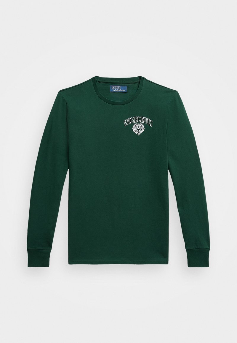 Tricou cu mânecă lungă din bumbac verde închis, cu guler rotund și logo alb "Wimbledon" cu un emblema pe pieptul stâng.