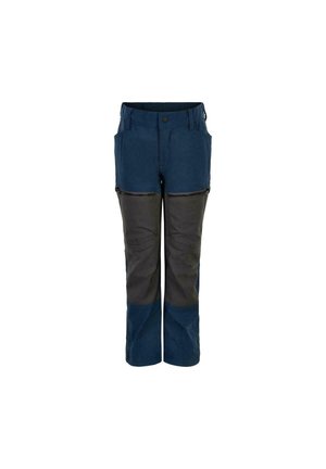 Kinder outdoorbroeken in marineblauw met zwarte verstevigde knieën en afritsbare onderbenen.