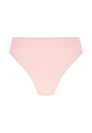 Sous-vêtements rose clair sans couture à taille haute avec une large ceinture élastique, conçus pour le confort et un ajustement parfait.