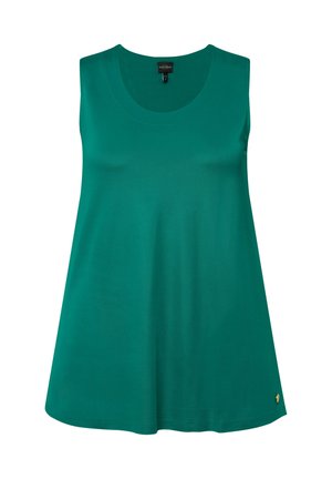 Ärmellose Tunika in lebhaftem Grün. Weicher Stoff mit glatter Textur, runder Ausschnitt und lockere Passform. Dezenter Logoaufdruck am Saum.