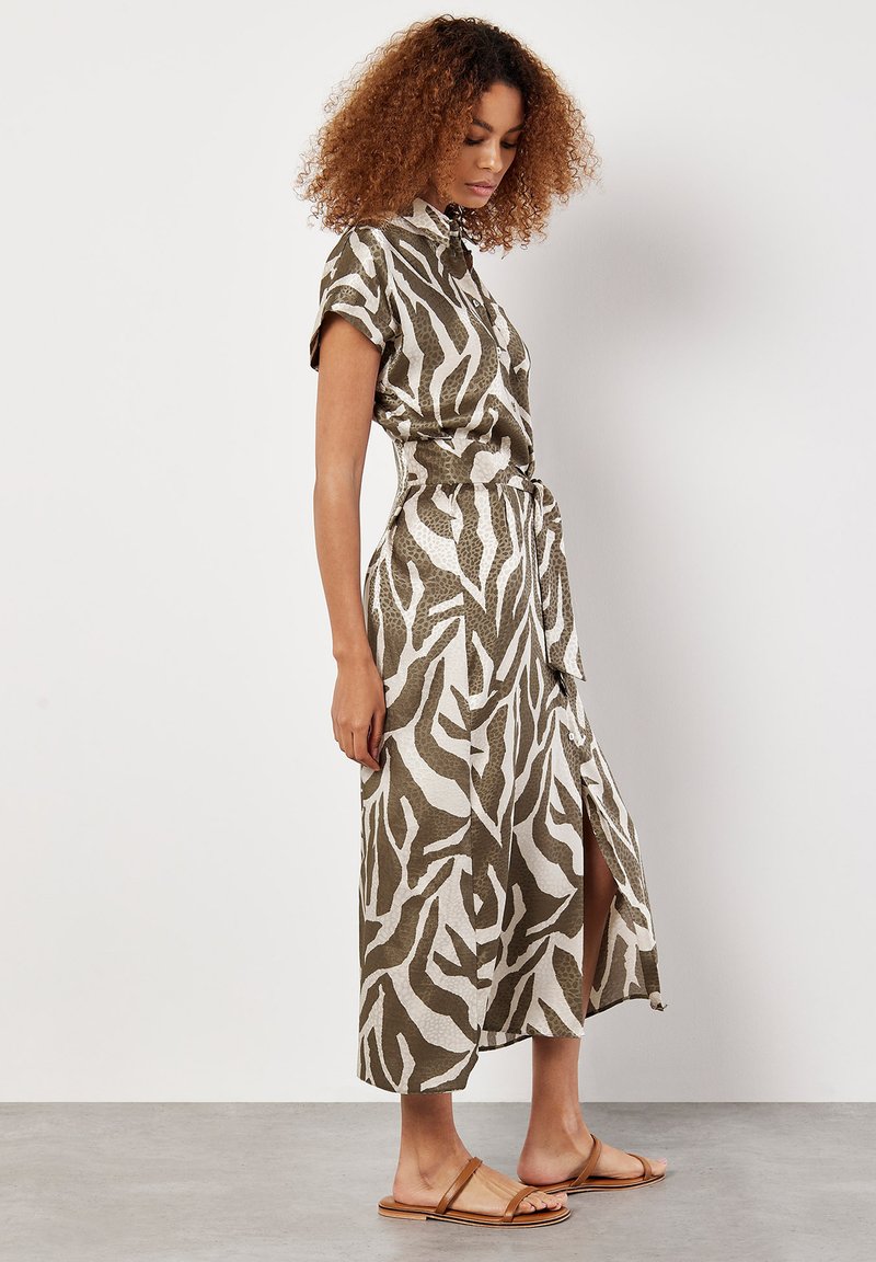 brown zebra print shirt dress M&S Brown Animal Print Tie Waist Midi Shirt Dress