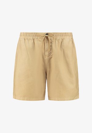 Bežiniai šortai su elastinga juosta ir raišteliu. Pagaminti iš lengvos medžiagos su lygiaverčiu tekstūru. Paprastas dizainas, be raštų.